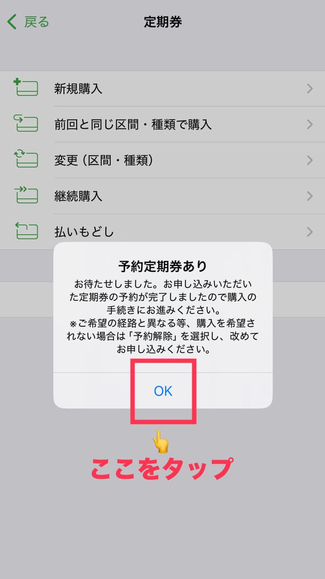 モバイルSuicaアプリ - 予約定期券ありの表示画面